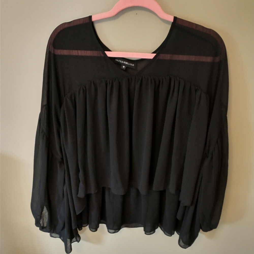 Haute & Rebellious black high-low blouse.